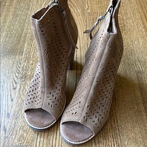 Toms Tan Suede Peep-Toe Ankle Booties